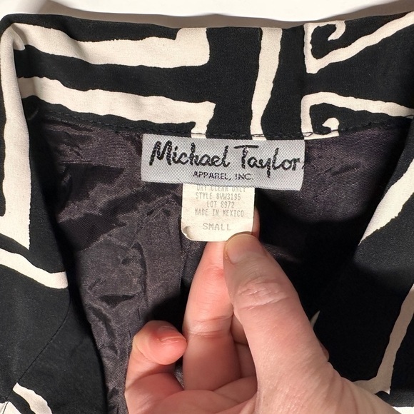 Vintage 90s Oversized Soft Michael Taylor Geometric Long Button Jacket Blazer S - Picture 9 of 11